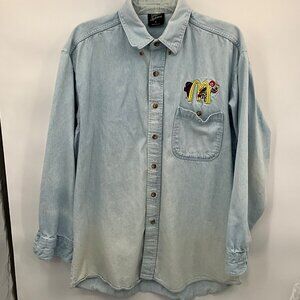 Vintage Men's Large Denim Button-Up‎ Shirt McDonalds Embroidery Pocket